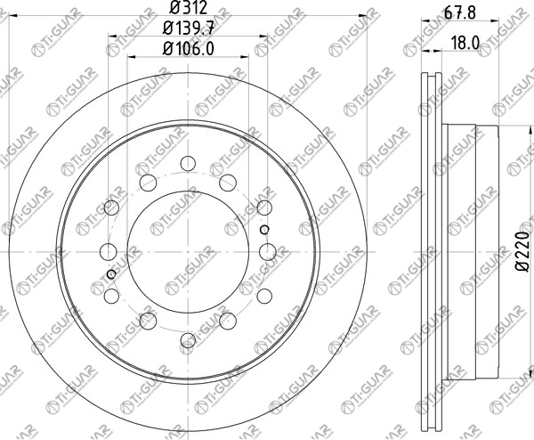 Диск тормозной правый TG-BDP0001/42431-60200 *Ti•GUAR (перфорированный)